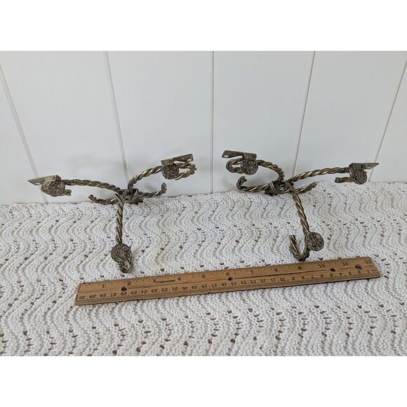 2 Vintage Twisted Rope Wall Shelf Brackets - Hollywood Regency Style - Gold - Picture 5 of 6